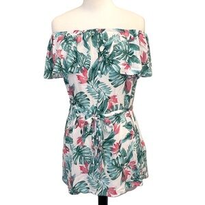 009: FOREVER 21 contemporary floral off the shoulder mini romper women’s small